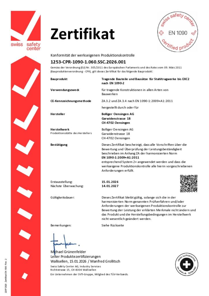 Bolliger Oensingen AG | Certificate