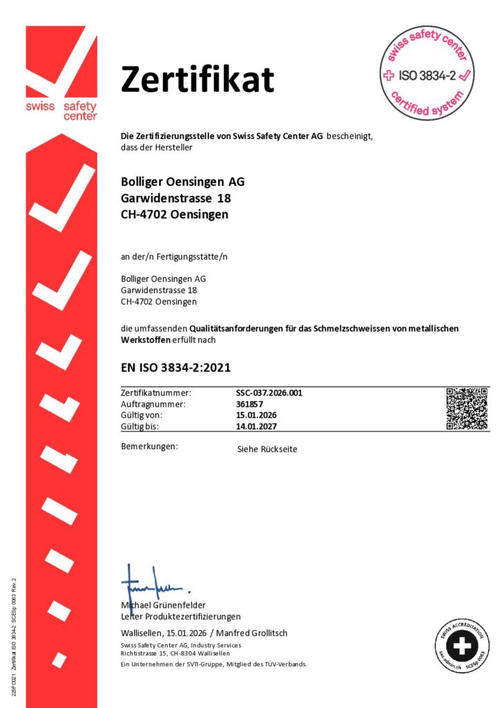 Bolliger Oensingen AG | Certificate